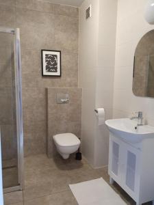 un baño con inodoro y lavabo en Apartament Grey Goose V, en Władysławowo