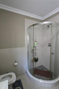 a bathroom with a shower and a toilet at Kayalako at Solheim - fully furnished apartment in Germiston +25 photos