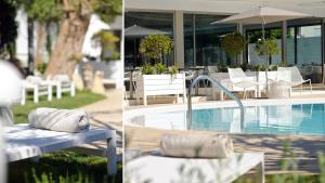 two pictures of a pool with a chair and an umbrella at Alasia Boutique Hotel in Limassol