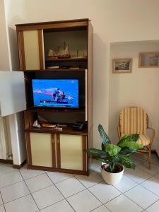 een flatscreen-tv zittend in een entertainment center bij Accademia Paradise in Bergamo