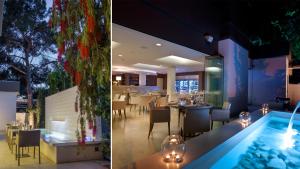 a restaurant with a swimming pool and a dining room at Alasia Boutique Hotel in Limassol