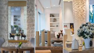 two views of a living room with tables and chairs at Alasia Boutique Hotel in Limassol