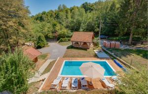 an overhead view of a swimming pool with chairs and an umbrella at 2 Bedroom Nice Home In Koranski Brijeg in Donji Velemerić +28 photos