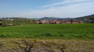 un campo de césped verde con una ciudad al fondo en Alte Schule, en Bad Wildungen