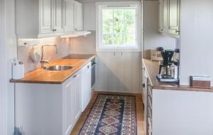 a kitchen with white cabinets and a sink and a window at 4 Bedroom Beautiful Home In Engerdal in Nymoen