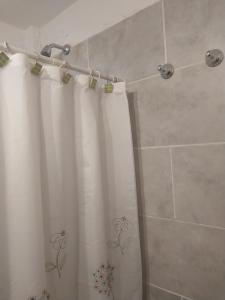 Un baño con ducha con cortina de ducha. en Edificio Discus, en Villa María 24 fotos más