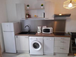 a kitchen with a washing machine and a microwave at Magnifique appartement in Argelès-sur-Mer