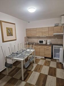 a kitchen with a table and chairs in a room at Ubytování Louny in Louny