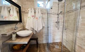 un bagno con doccia e lavandino di Holiday home in Koröshegy - Balaton 51780 a Kőröshegy Altre 22 foto