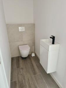 un baño con inodoro y lavabo en Karzen, en Ghisonaccia