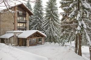 a house in the snow with snow covered trees at Ana Hotels Bradul Poiana Brasov in Poiana Brasov