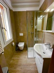 梅斯特San Marco House的带淋浴、水槽和马桶的浴室