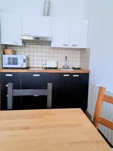 a kitchen with a sink and a microwave at Apartment Oliva Volme in Banjole