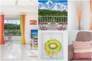 a collage of photos of a living room and a balcony at Patchouli au Refuge De Madiana à Schoelcher in Schœlcher