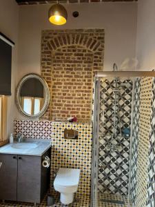 Un baño con ducha, inodoro y lavabo. en HanFlats, en Estambul