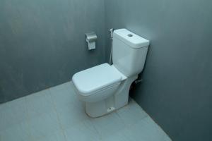 een badkamer met een wit toilet in een muur bij Sinharaja Hostel 114 in Deniyaya