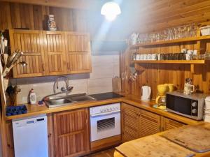 Kuchyňa alebo kuchynka v ubytovaní Ferienhaus Marianna am See mit gratis Sauna, Ruderboot, Kajak & WLAN