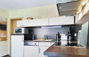 eine Küche mit weißen Schränken und einer Arbeitsplatte in der Unterkunft Awesome Home In Rankwitz With Sauna in Rankwitz