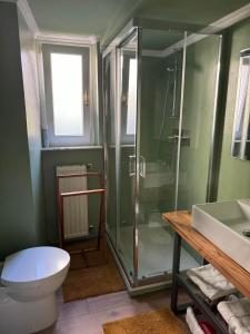 a bathroom with a shower and a toilet and a sink at Casa Nina Carignano in Genoa +24 photos