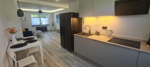 a kitchen with a sink and a counter top at Baltivia ADULTS ONLY in Świnoujście