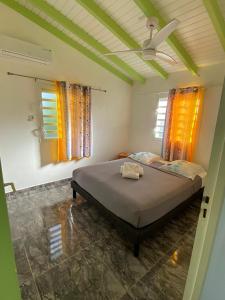 a bedroom with a bed and two windows and a ceiling at Tropic Arth Paradise in Port-Louis +53 photos