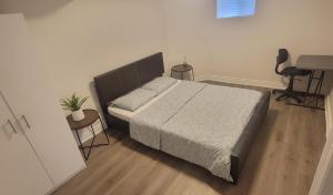 a bedroom with a bed and a desk and a chair at Lake-Walk House in Hamilton