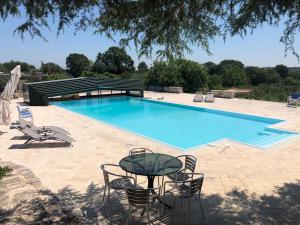 une piscine avec une table et des chaises à côté dans l'établissement I PapaTrulli MiniResort, à Martina Franca 114 autres photos