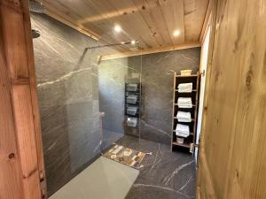 Koupelna v ubytování Chalet vue Mont Blanc avec jacuzzi extérieur