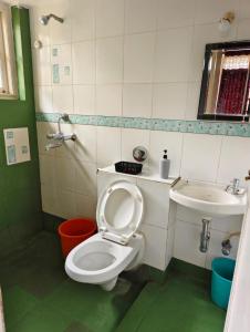 a bathroom with a toilet and a sink at SkyView Villa in Candolim +35 photos