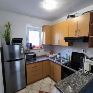 a kitchen with a stainless steel refrigerator and a sink at Vila PURA MAYA in Vir +18 photos