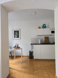 Kuchyň nebo kuchyňský kout v ubytování Apartment am Cospudener See