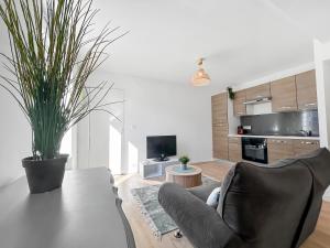 a living room with a couch and a table with a potted plant at Échappée Douce à Hayange in Hayange +16 photos