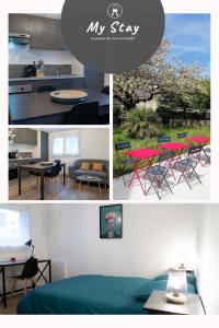 a collage of photos of a kitchen and a room at Bel appartement idéalement placé Saint-Brieuc, wifi, parking gratuit in Saint-Brieuc