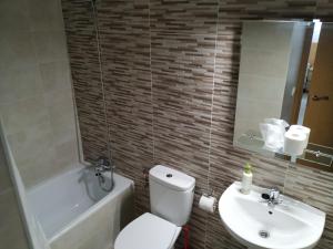 a bathroom with a white toilet and a sink at Hostal Cuatro Torres in Madrid