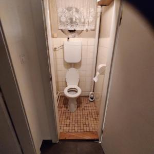 a small bathroom with a toilet in a stall at Ferienwohnung Solebad in Gmünd