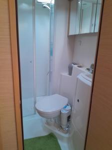 a bathroom with a toilet and a shower and a sink at Maol in Saint-Gilles-Croix-de-Vie