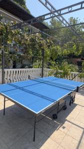 a blue ping pong table sitting on a patio at GreenHouse in Brca