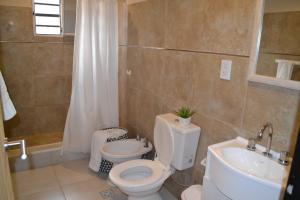 a bathroom with a toilet and a sink at Apart Los Laureles in Villa Regina +16 photos