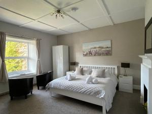 a bedroom with a white bed and a window at Tyn Y Fron 6 bedroom house in Betws-y-Coed Snowdonia in Betws-y-coed