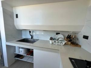 a kitchen with a sink and a white counter top at Absolute Beachfront Apartment With Kitchen in Boracay