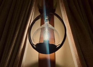 a glass light bulb hanging in a room at Hotel Wohnen in Hakuba