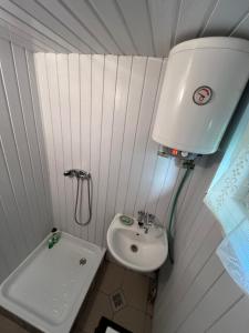 a small bathroom with a sink and a toilet at Chata svätého Filipa in Hnilčík +11 photos