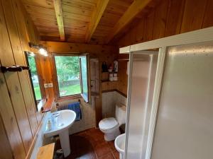 un bagno con wc, lavandino e doccia di Las Casucas a Villegar