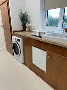 a kitchen with a sink and a washing machine at Appletree Cottage in Waterford +2 photos
