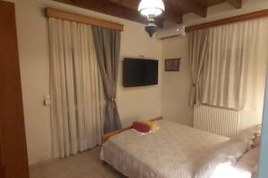 a bedroom with a bed and a flat screen tv at Βίλα Στέλλα Ιωάννης in Agia Pelagia +45 photos