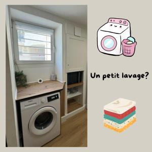 a laundry room with a washing machine and a microwave at L'appart in Bandol +20 photos