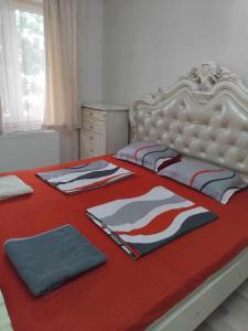 a bedroom with a bed with a red blanket at Lili's Flat in Angisa