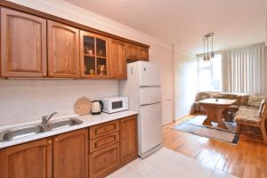 a kitchen with a sink and a white refrigerator at Cozy appartement in big center in Yerevan
