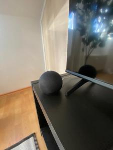 Una mesa negra con una pelota encima. en K2-Project - Gipfelstürmer - Über den Dächern von Schloßchemnitz, en Chemnitz