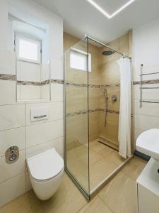 un bagno con wc e doccia in vetro di Quiet & Park View - Ulm Mitte a Ulma Altre 11 foto